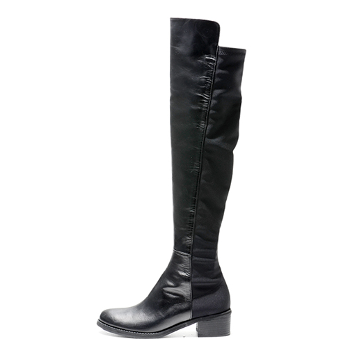 BLACK LEATHER N SPANDEX KNEE HIGH BOOTS 4&#039;0.9