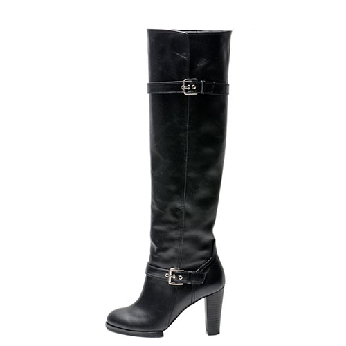 DOUBLE STRAP BLACK LEATHER KNEE HIGH BOOTS 9&#039;0.9