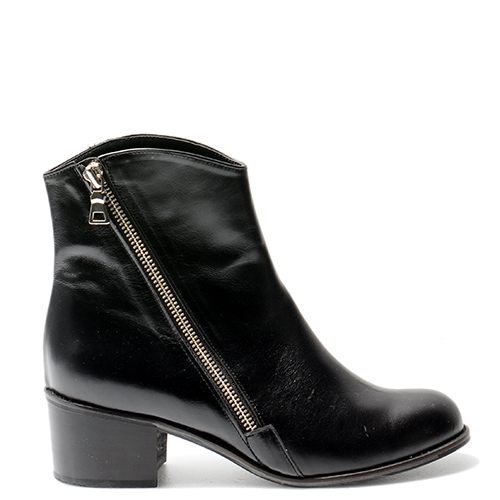 SIDE ZIP UP BLACK LEATHER ANKLE BOOTS 4.8`0.5