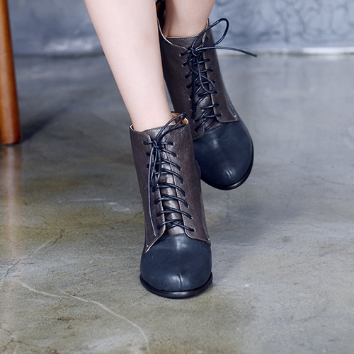 AUTUMN COLOR BLOCKING LACE UP ANKLE BOOTS 10/1